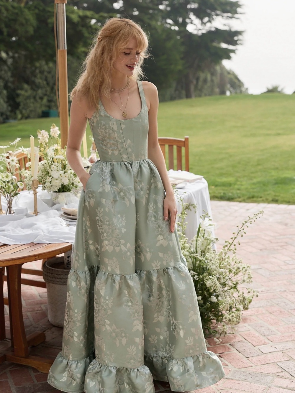 V. Chapman The Avery Dress in Sage Baroque Floral - Picture 2 of 11